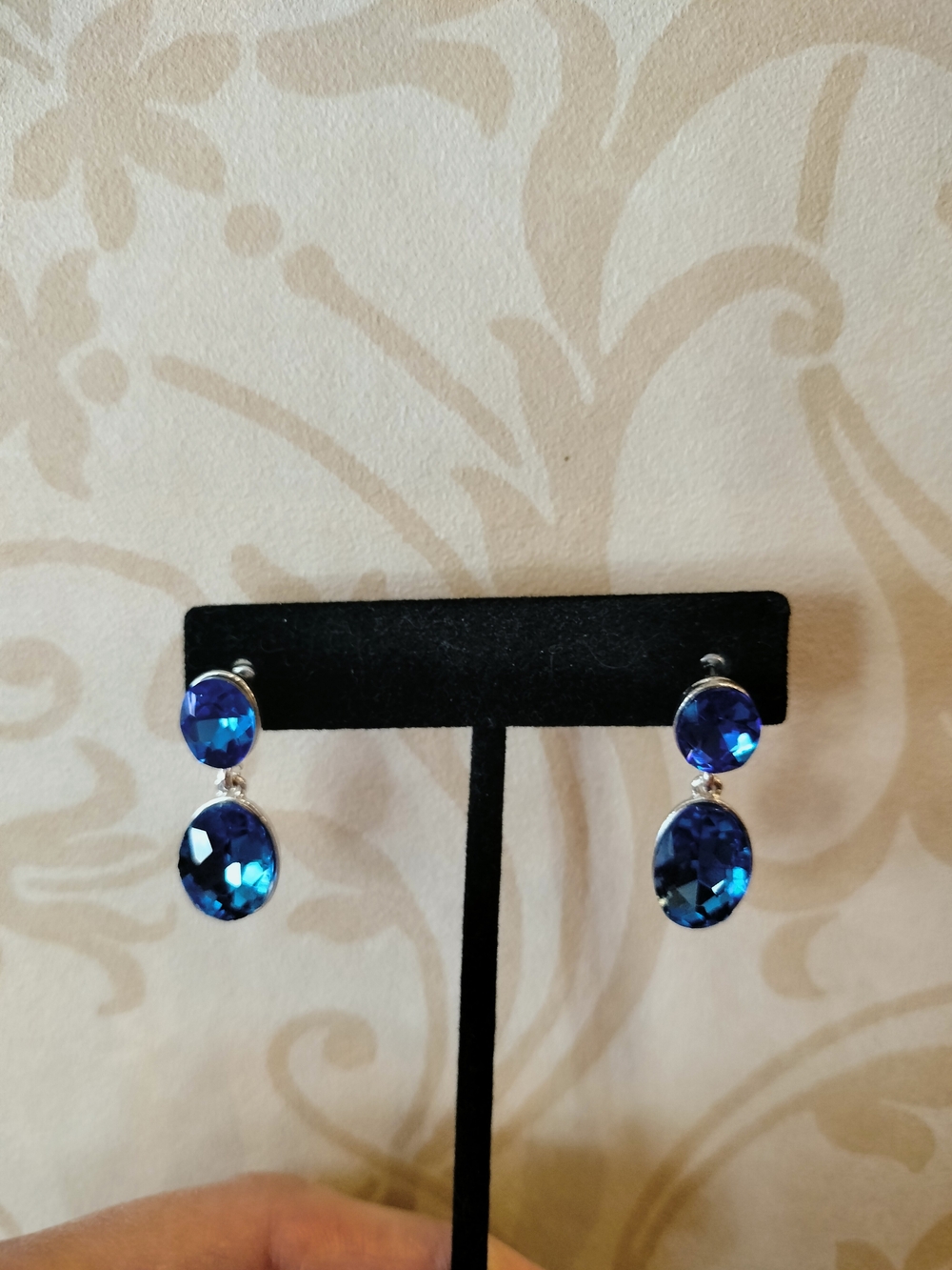 Royal Blue Crystal Double-Drop Earrings - Women’s Fashion Jewelry
